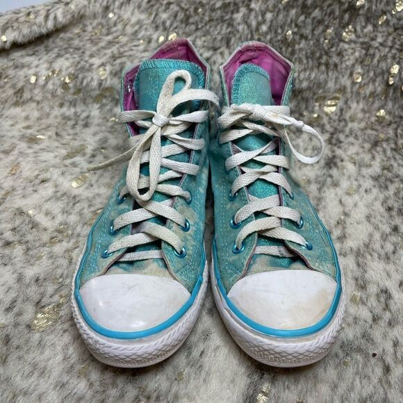 5 for $25🔥Converse High Top Blue Acid Washed Sneakers Girls Size 2 - Picture 4 of 8